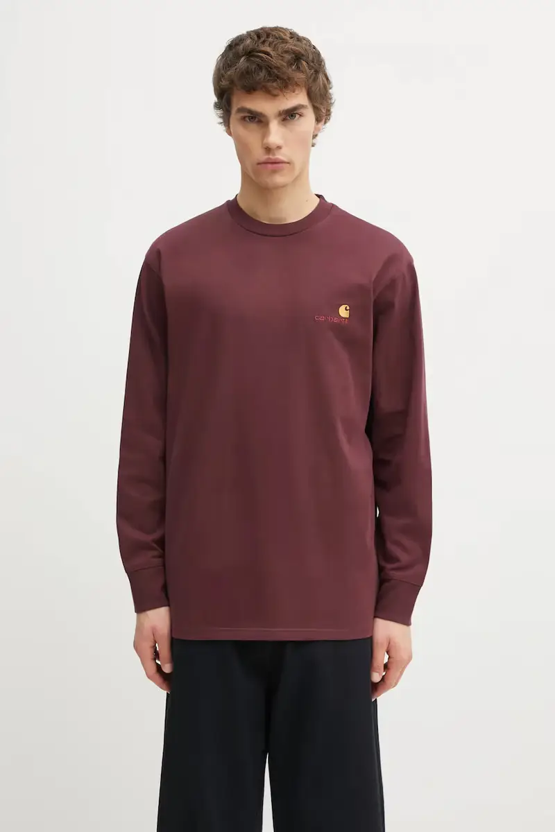 top a maniche lunghe in cotone S American Script T-Shirt colore granata con applicazione I029955.33KXX