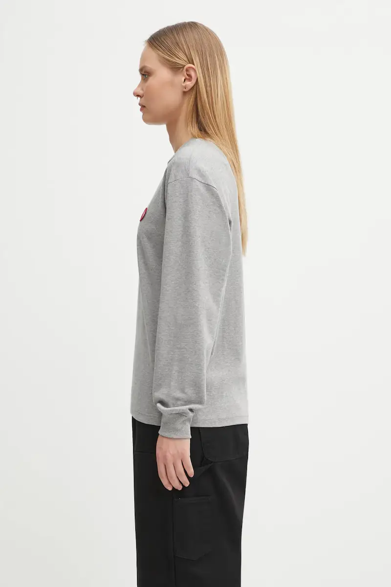 top a maniche lunghe in cotone W' Heart Patch T-Shirt colore grigio I035469.39NXX miniatura 2