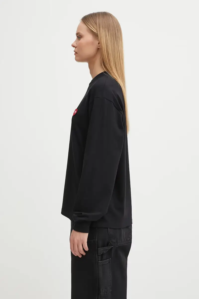 top a maniche lunghe in cotone W' Heart Patch T-Shirt colore nero I035469.1V2XX miniatura 2
