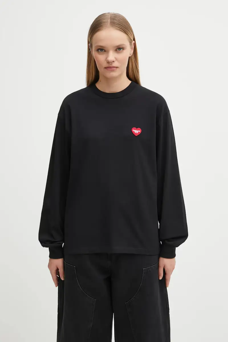 top a maniche lunghe in cotone W' Heart Patch T-Shirt colore nero I035469.1V2XX