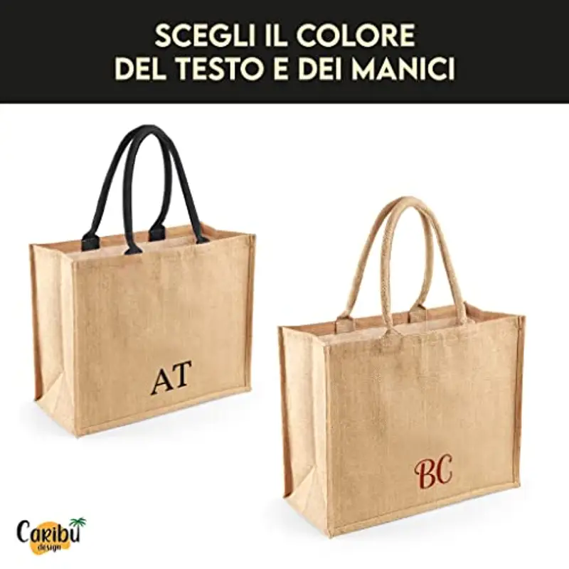 Caribu design Borsa in Juta Personalizzata con Nome Iniziali Testo e Fiocco opzionale - Tote Bag Personalizzata Shopper Grande per Donna Ragazza 42x33x19 cm Estiva per Spiaggia Mare Shopping miniatura 4