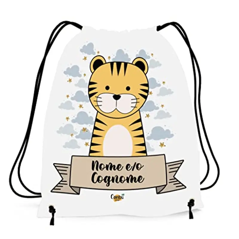 Caribu design Sacca Personalizzata con Nome per Asilo, Scuola Materna/Elementare, Nido, Sport - Zaino Bambino Bambina