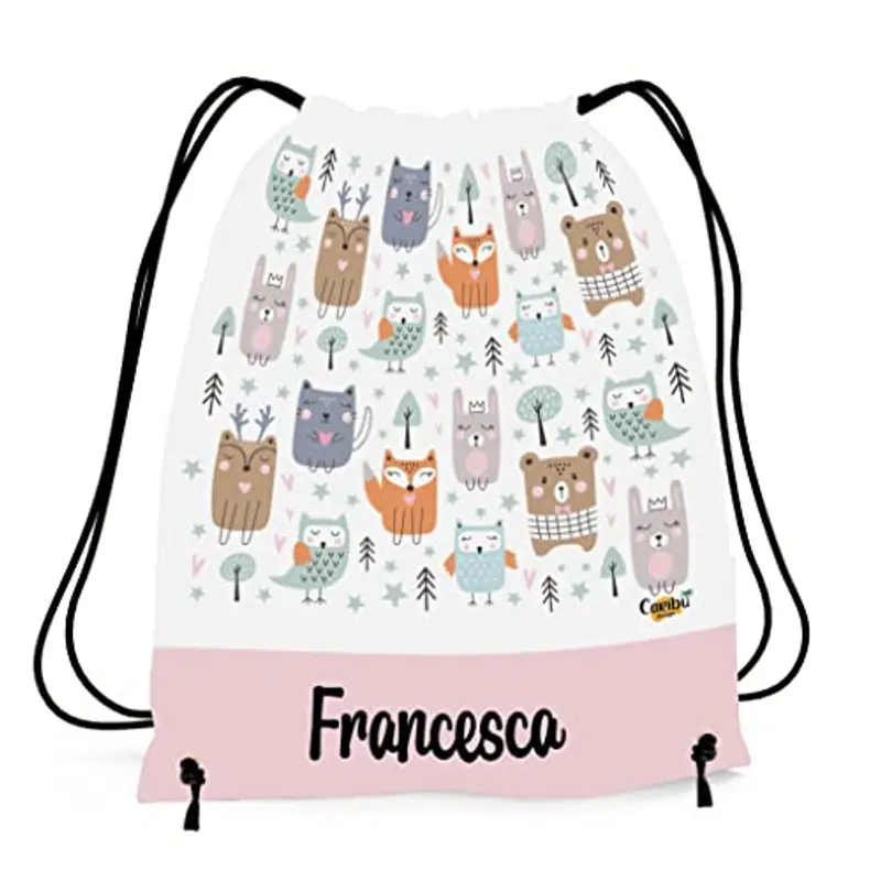 Caribu design Sacca Personalizzata con Nome per Asilo, Scuola Materna/Elementare, Nido, Sport - Zaino Bambino Bambina