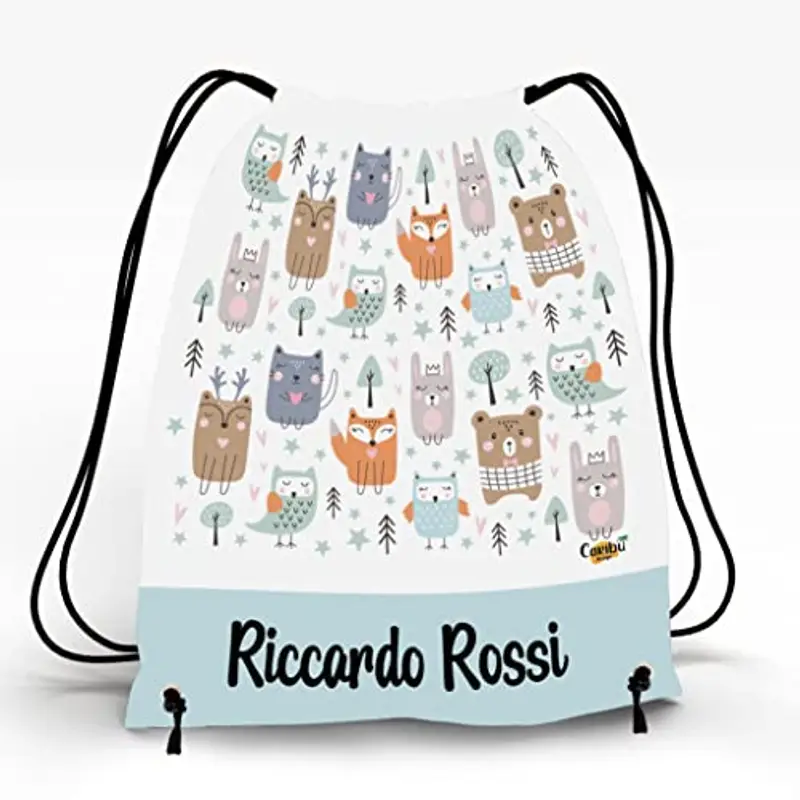 Caribu design Sacca Personalizzata con Nome per Asilo, Scuola Materna/Elementare, Nido, Sport - Zaino Bambino Bambina miniatura 2