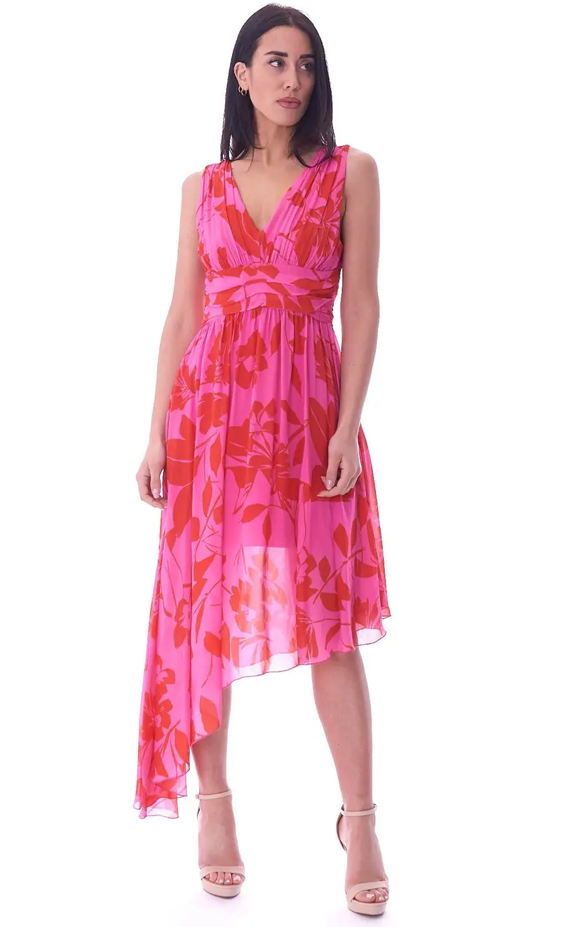 Abito carla montanarini a fantasia stile impero, colore fuxia