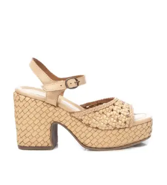 per donna 16163704-BEIGE Sandali in pelle 161637 beige (37), Marrone, 8 a 10cm, Fibbia, Casual