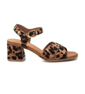 per donna 16219208-LEOPARDO Sandali in pelle 162192 marrone (37), 3 a 5cm, Fibbia, Casual, Da sera, Animal Print
