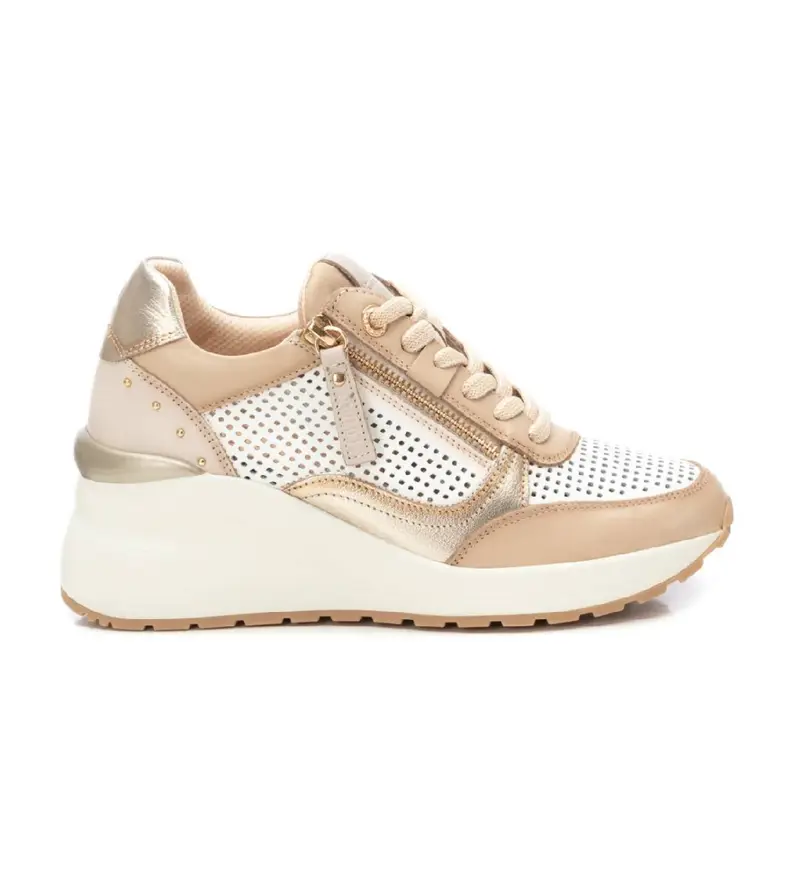 per donna 16226602-BEIGE Sneakers in pelle 162266 beige (36), 5 a 8cm, Stringhe, Cerniera, Casual