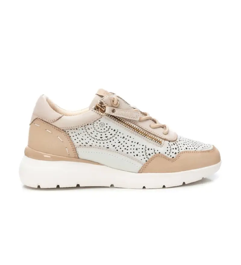 per donna 16227402-BEIGE Sneakers in pelle 162274 beige (36), Basso, Stringhe, Cerniera, Casual