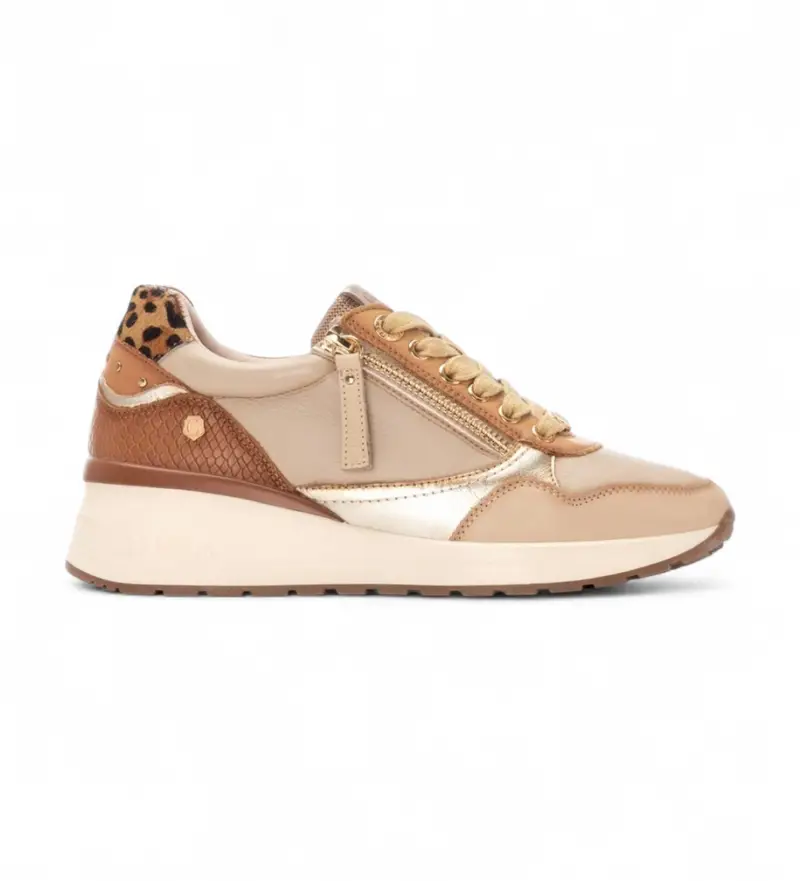 per donna 16244201-BEIGE Sneakers in pelle 162442 beige (37), 3 a 5cm, Cerniera, Casual