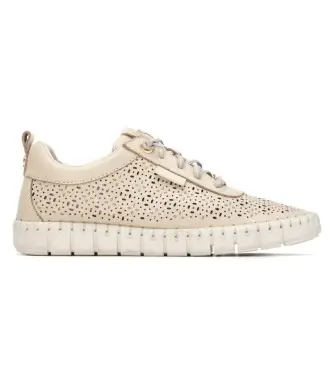 per donna 16309901-BEIGE Sneakers in pelle beige 163099 (37), Basso, Stringhe, Casual