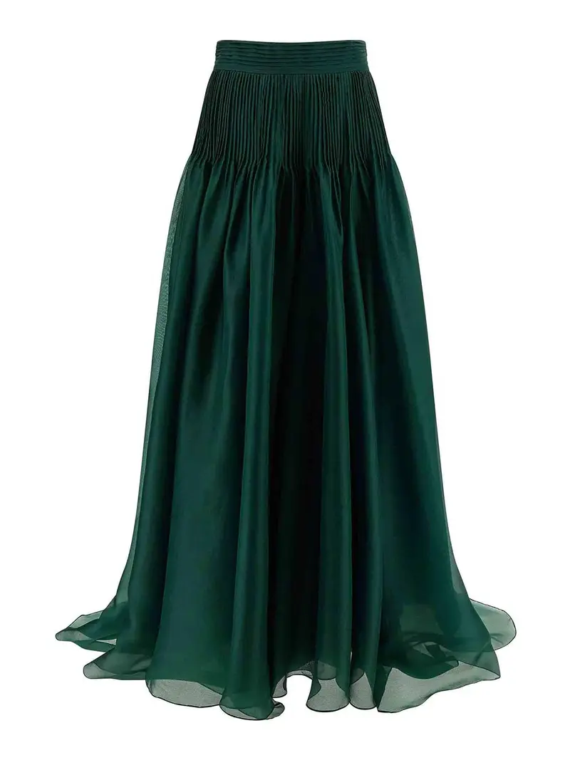 Gonna di organza pintucked Verde