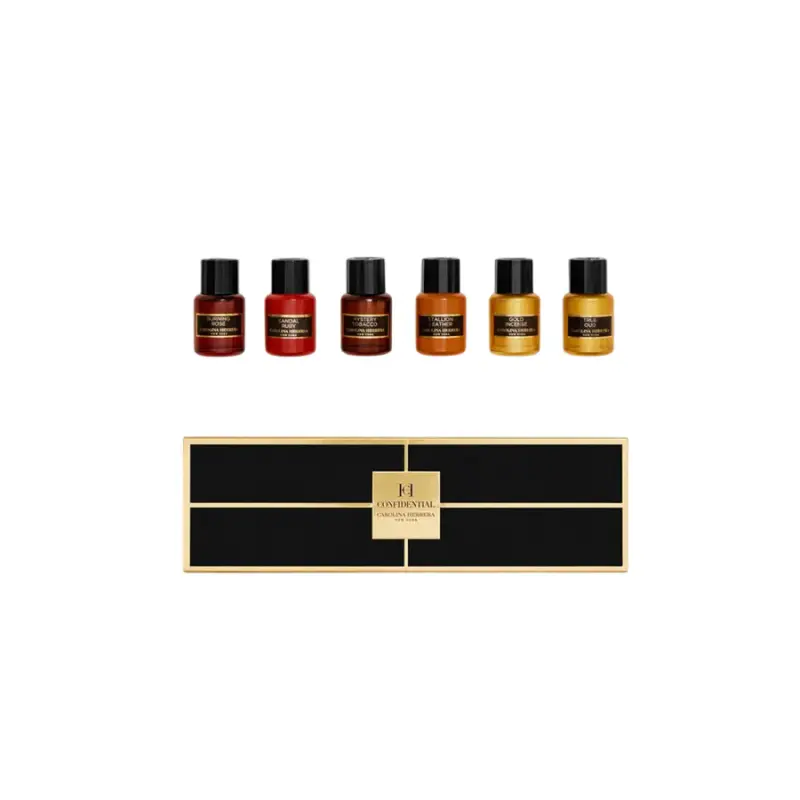 Set Carolina Herrera Mystery Tobacco 5 ml + Stallion Leather 5 ml + Sandal Ruby 5 ml + Gold Incense + True Oud 5 ml + Burning Rose 5 ml