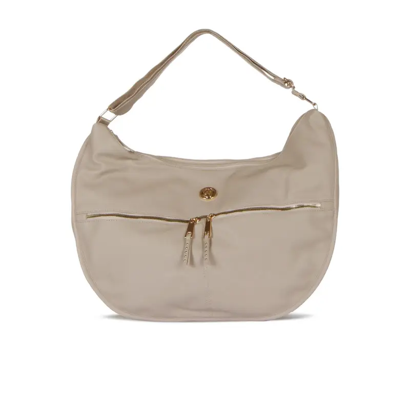 Borsa beige a spalla con zip e manico regolabile