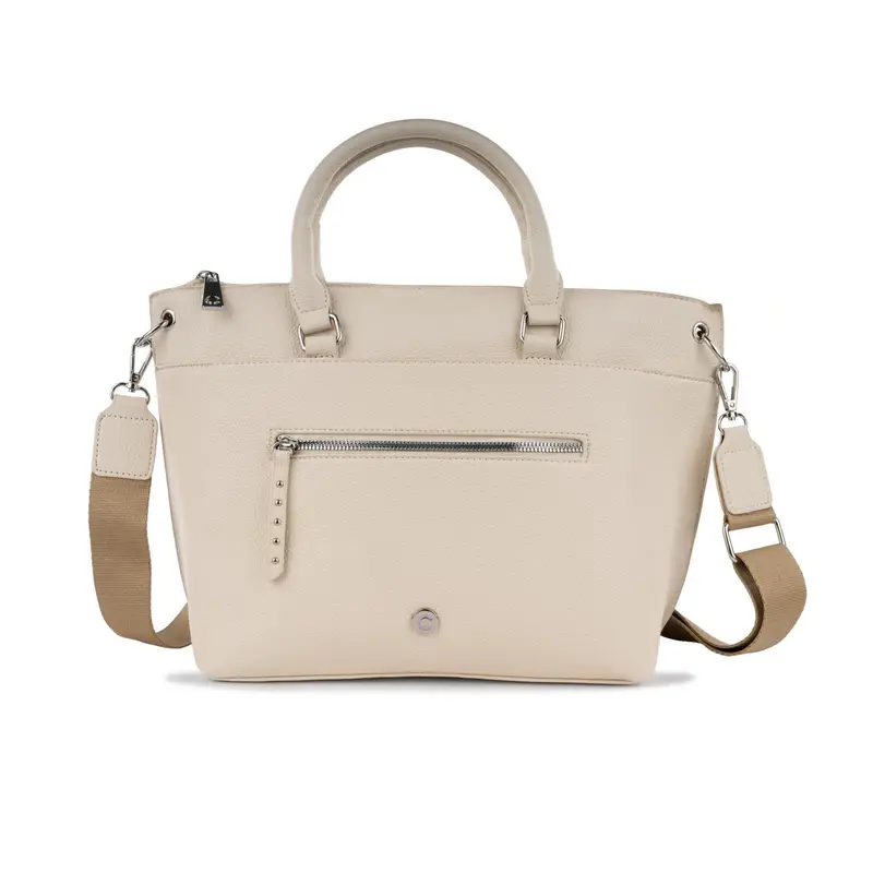 Borsa beige da donna con tasca frontale e tracolla removibile in tessuto