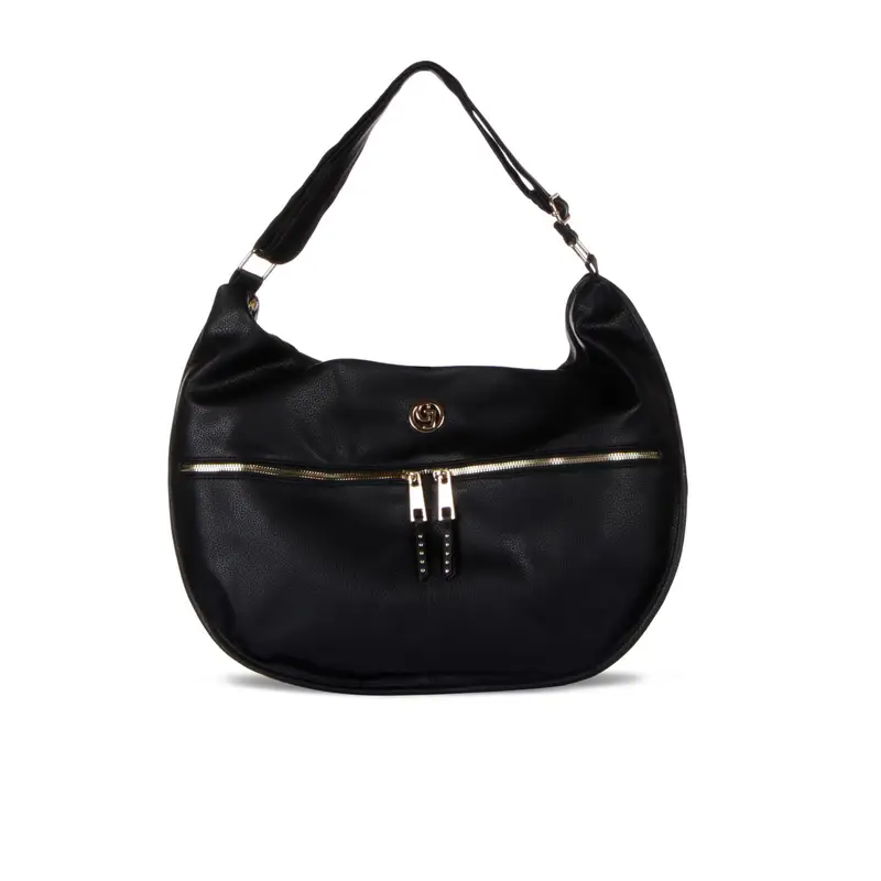 Borsa nera a spalla con zip e manico regolabile