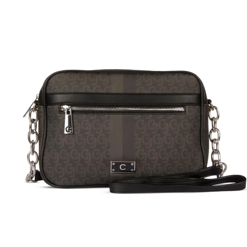 Borsa nera con stampa multilogo e tracolla