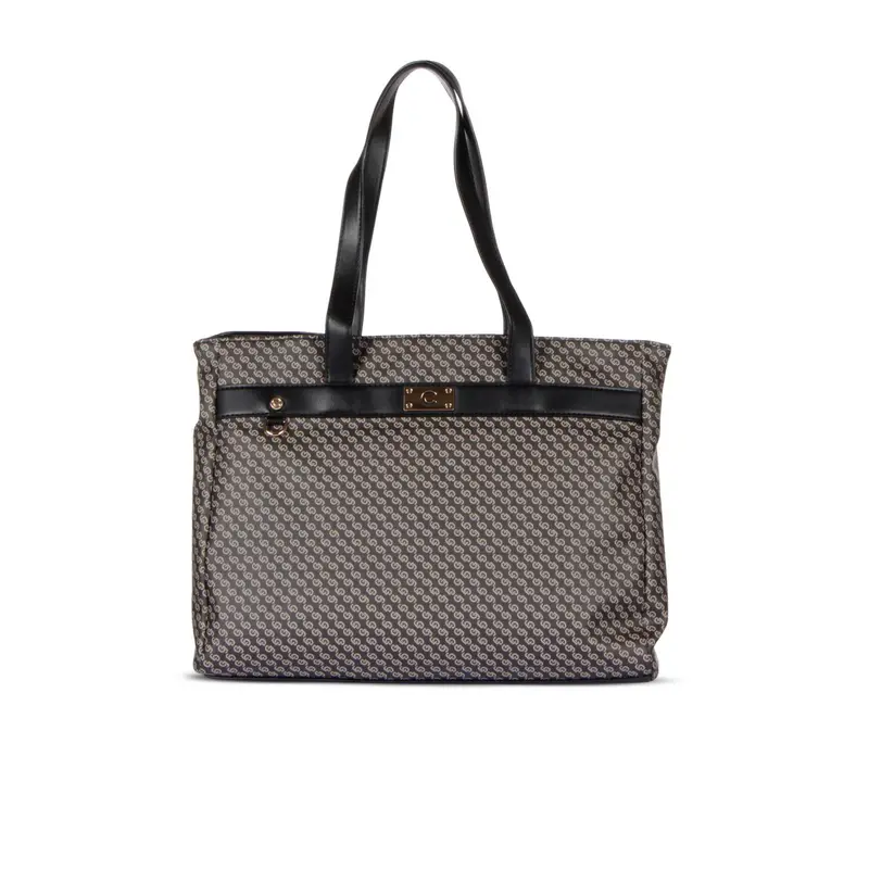 Borsa nera stampa multilogo con modello shopper