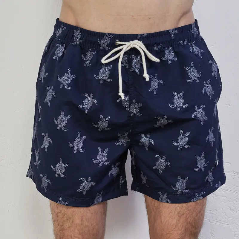 Costume mare blu da uomo con stampa tartarughe
