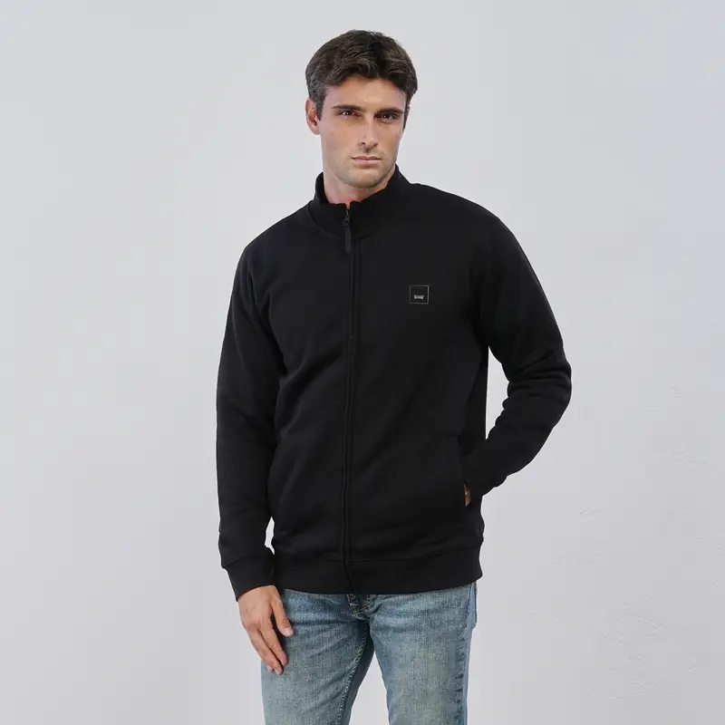 Felpa nera da uomo con zip e mini logo