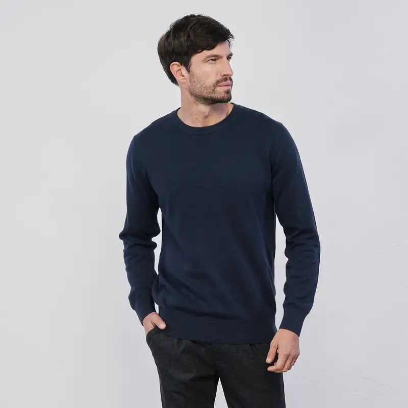 Maglioncino blu girocollo da uomo in cotone