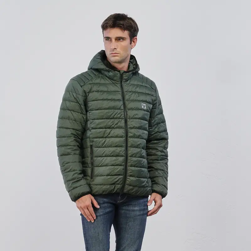 Piumino verde da uomo con tasche e logo