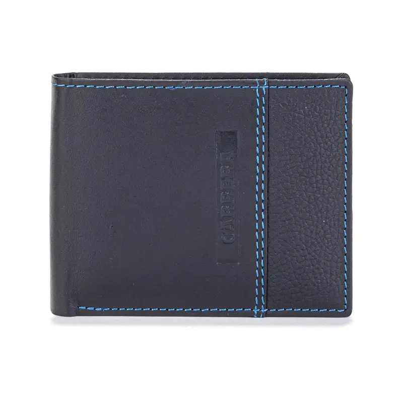 Portafoglio blu da uomo con cuciture a contrasto