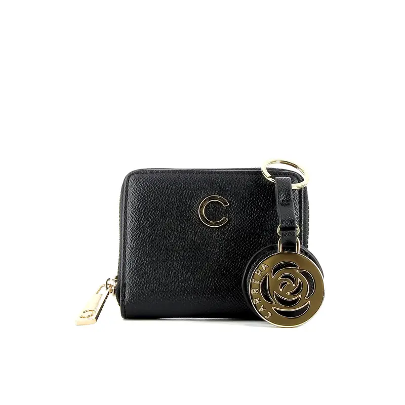 Set portafoglio nero con portachiave logato