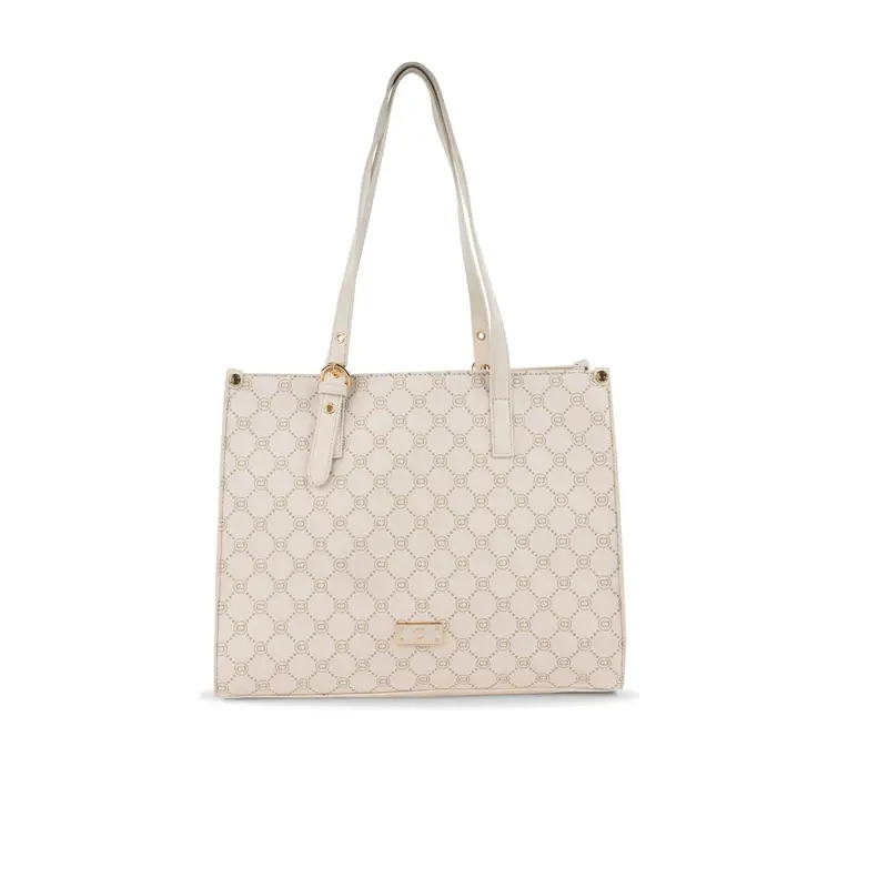 Shopper beige da donna con stampa loghi