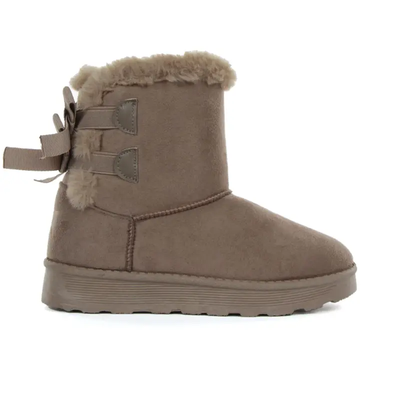 Stivaletti beige da bambina con interno in peluche e fiocchi