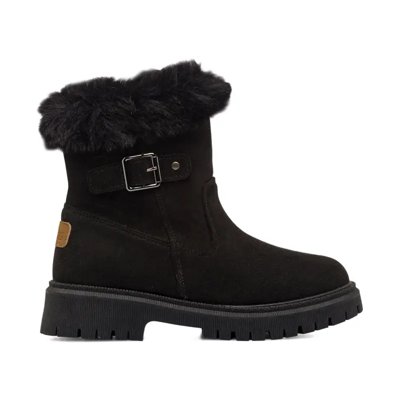 Stivaletti neri da bambina con bordo in peluche e fibbia