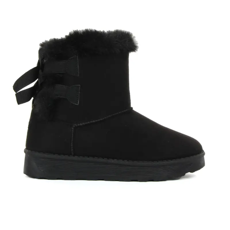 Stivaletti neri da bambina con interno in peluche e fiocchi