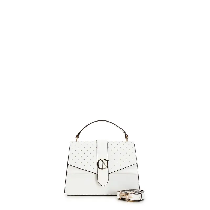 cartella piccola in saffiano con microborchie e charm cafènoir bianco