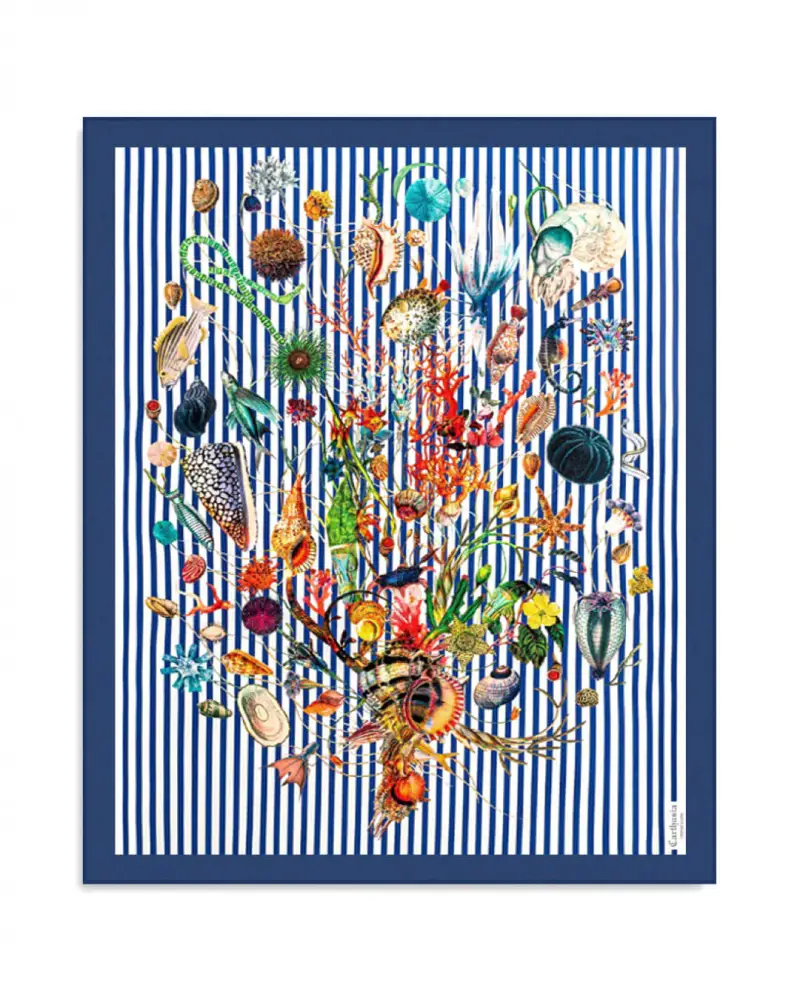 A’mmare Pareo Cotone Fondo Righe Bordo Blu