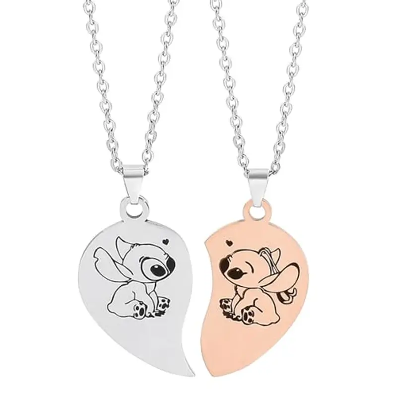 Cartoon Collana,Collana Anime,2 Pezzi Necklace Collanine Dell'amicizia Collana di Personaggi dei Cartoni Animati Collana di Coppia Collana a Forma di Cuore Forniture per Feste per Ragazzi e Ragazze