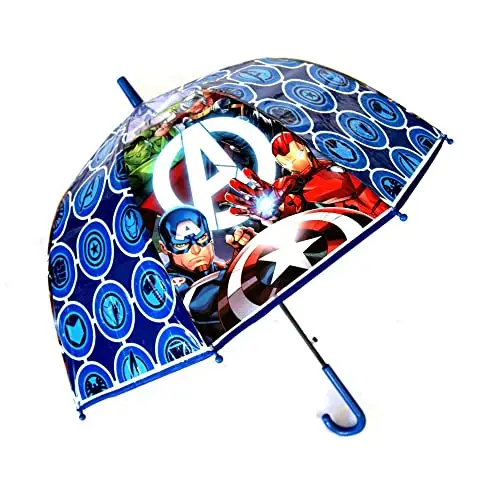 CARTOON Ombrello per bambini, struttura antivento, 8 raggi in fibra di vetro, apertura manuale, manico a U (Avengers