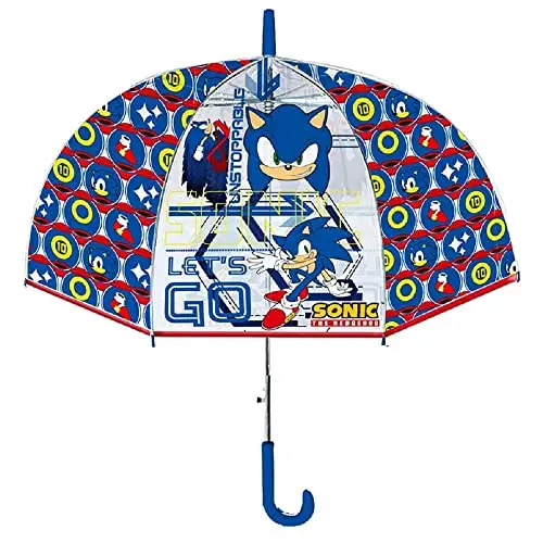 CARTOON Ombrello per bambini, struttura antivento, 8 raggi in fibra di vetro, apertura manuale, manico a U (Sonic