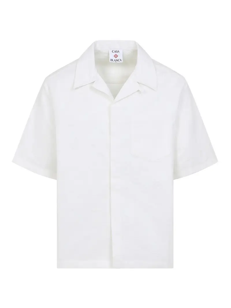 Camicia a maniche corte con monogramma Bianco