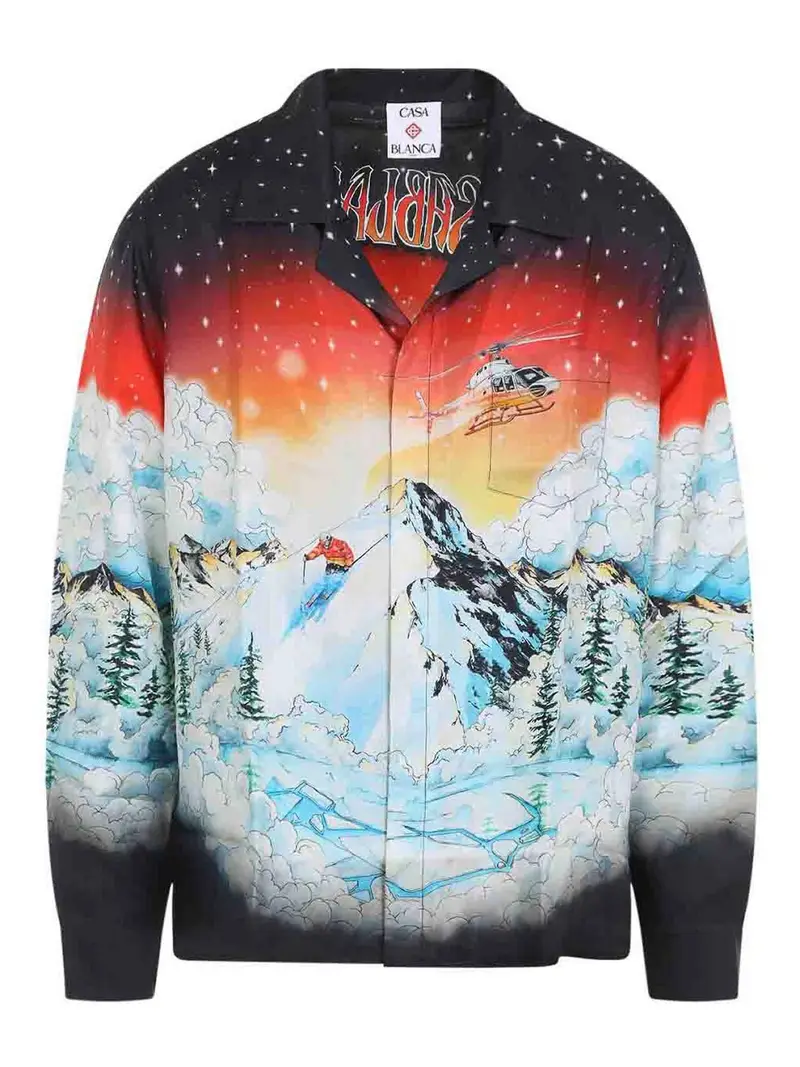 Camicia a maniche lunghe con colletto cubano Blu