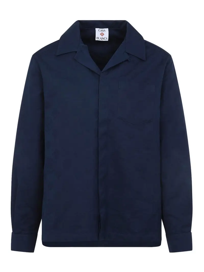 Camicia a maniche lunghe con monogramma Blu