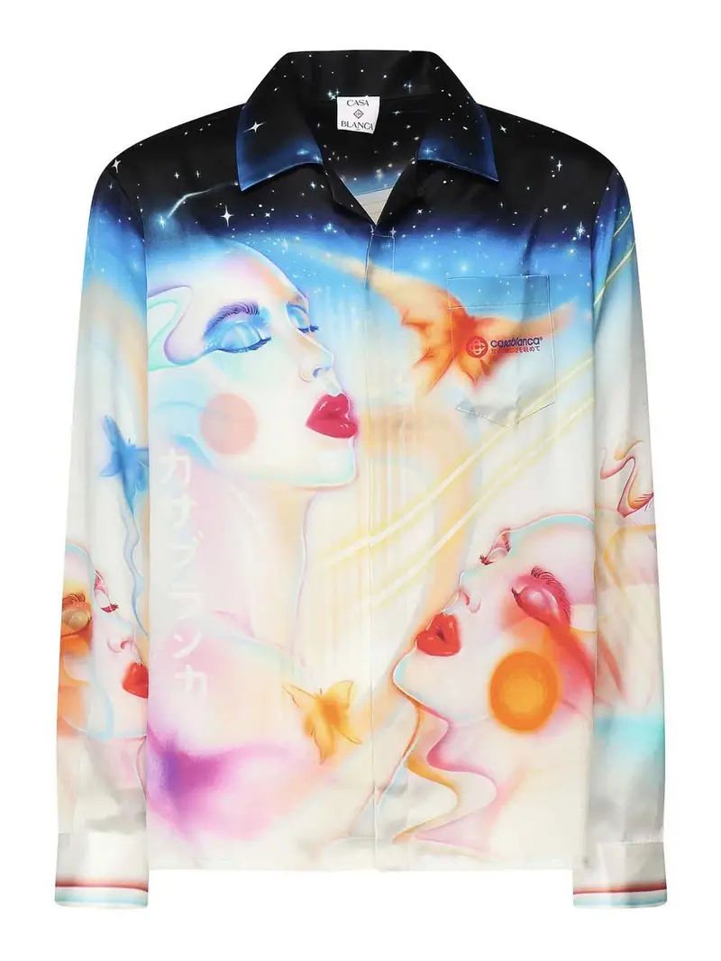 Camicia con stampa in seta Multicolore