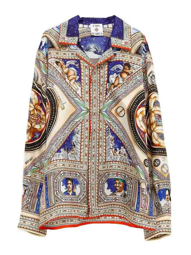 Camicia In Seta Con Stampa Grafica Multicolore