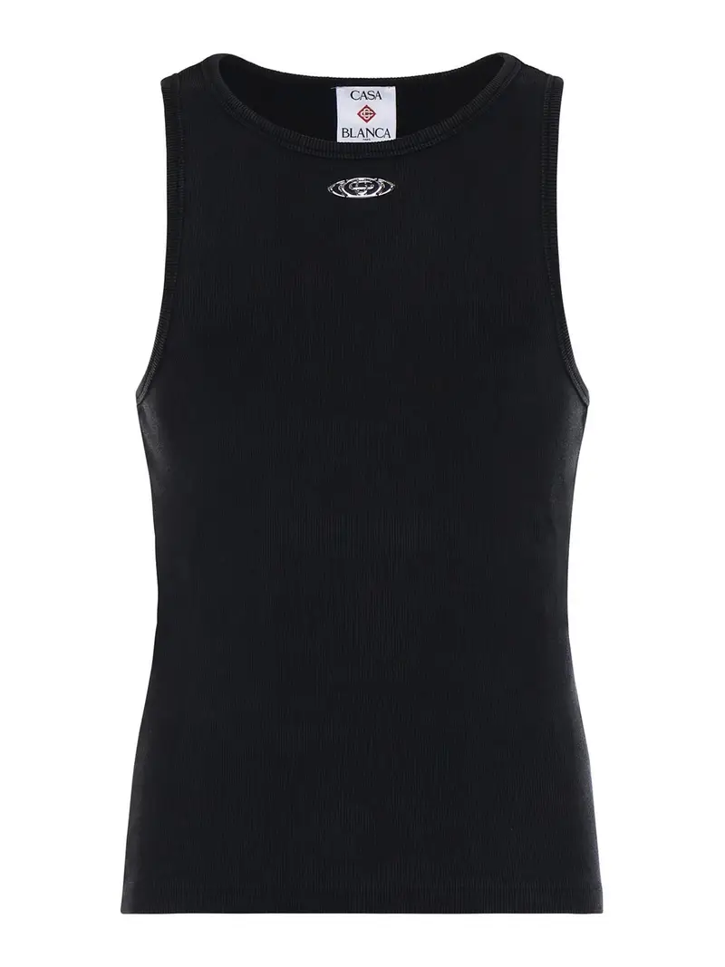 Canotta in cotone a coste slavate Nero