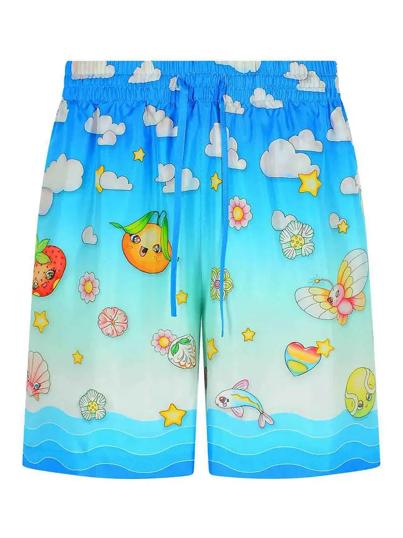Pantaloncini di bermuda di seta blu Multicolore