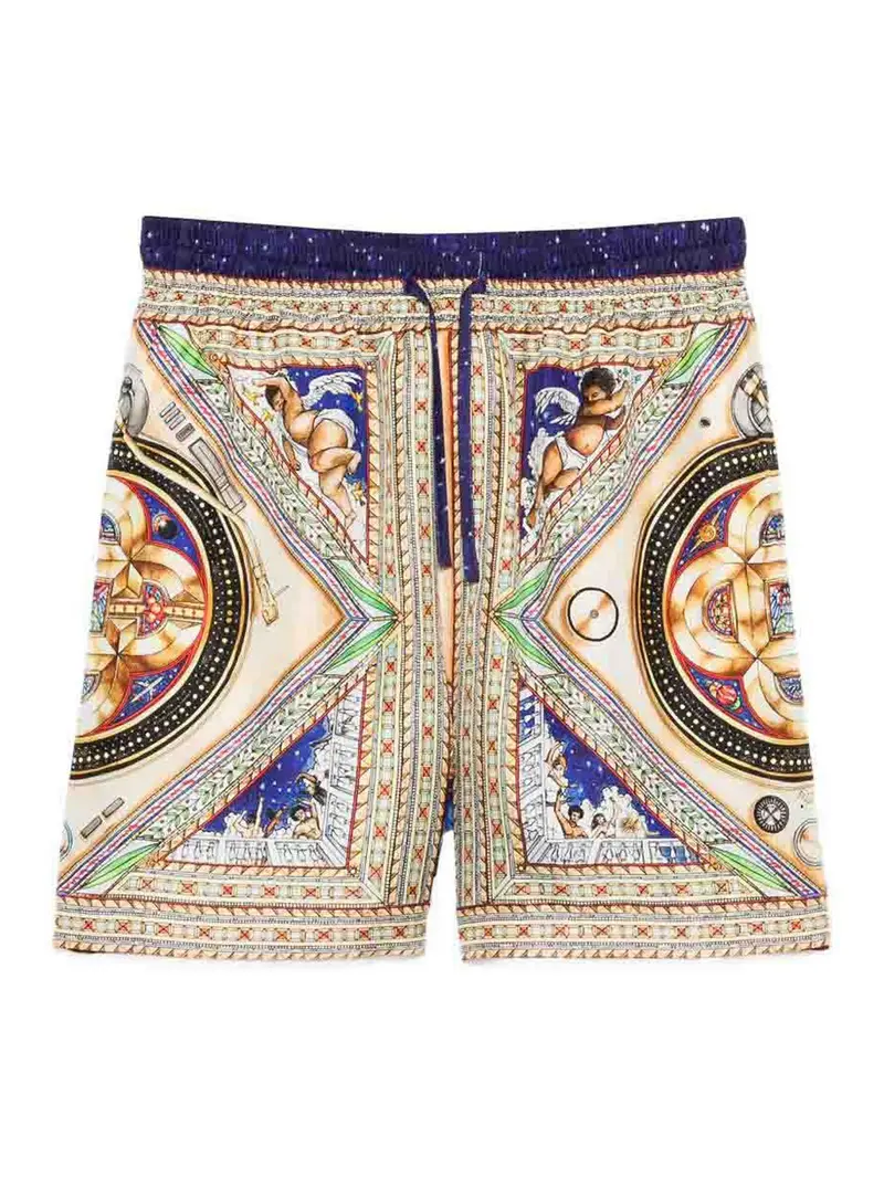 Shorts in seta con stampa grafica all-over Multicolore