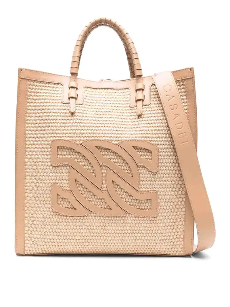 Borsa tote Beauriva in rafia e pelle Beige