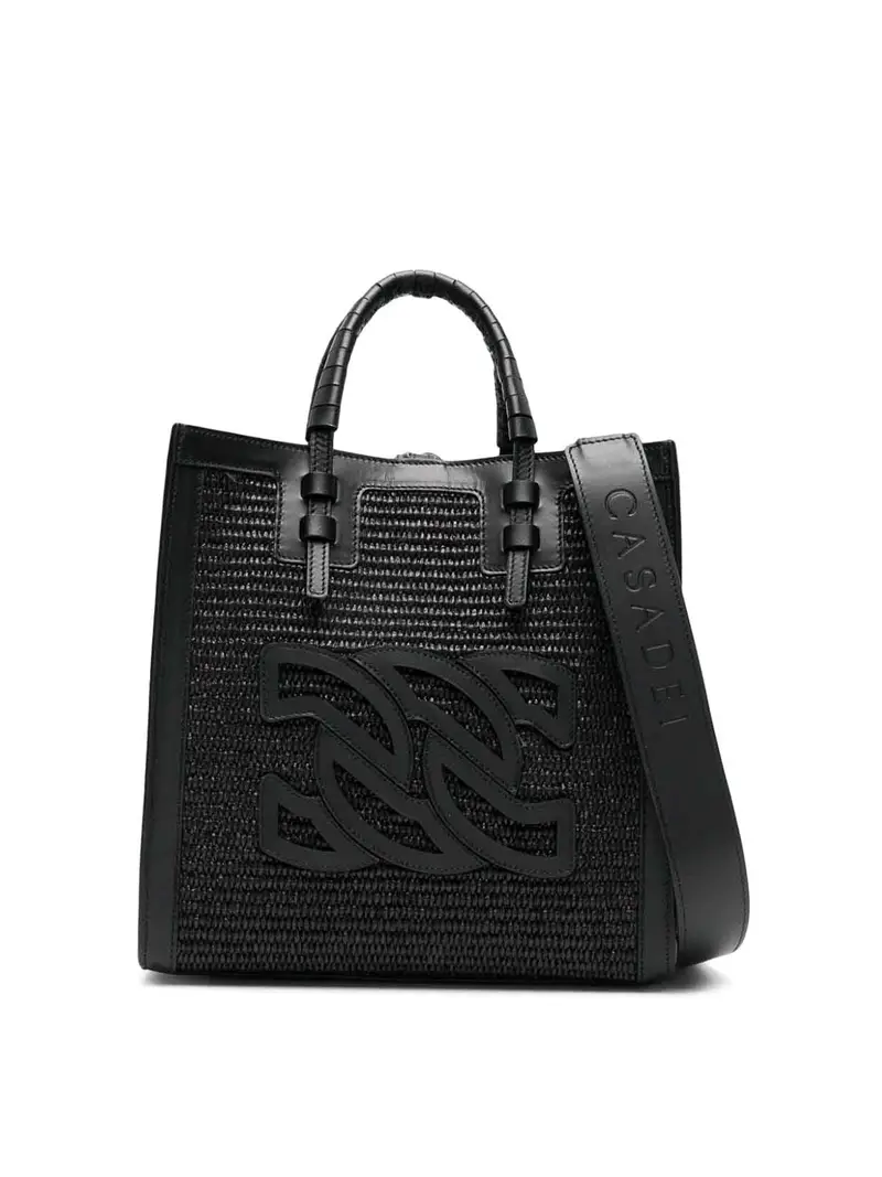 Borsa tote Beauriva mini in rafia e pelle Nero