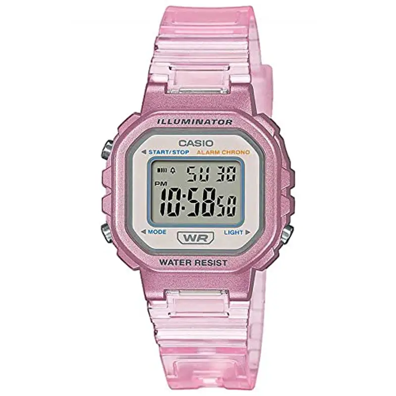 Casio Orologio Quarzo Unisex, misura cassa 30.00mm con quadrante Clear Digitale e cinturino Rosa in Plastic/Resin Bracelet LA-20WHS-4AEF