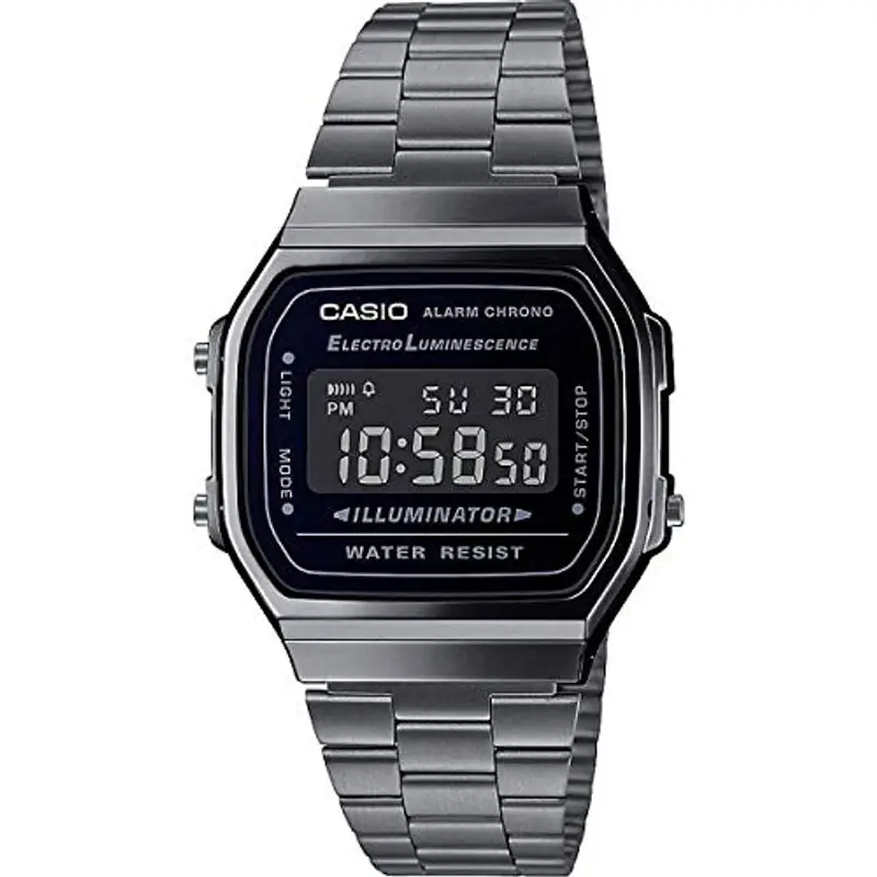 Casio Orologio Quarzo Unisex, misura cassa 36.00mm con quadrante LCD Digitale e cinturino Nero in Cinturino in metallo A168WEGG-1BEF