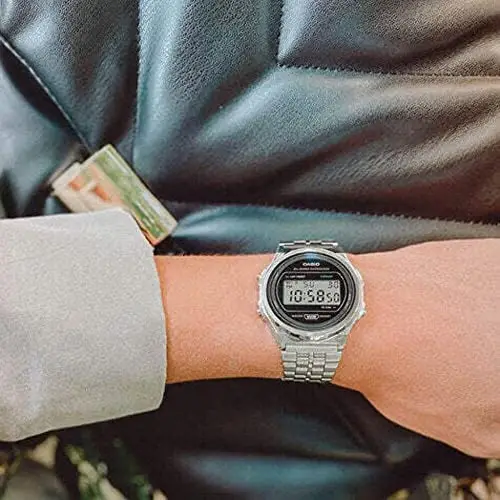 Casio Orologio Quarzo Unisex, misura cassa 39.00mm con quadrante Nero Digitale e cinturino Argento in Cinturino in miniatura 2
